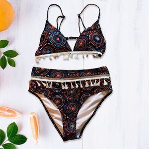 CUPSHE Tribe Fireworks Print Tassel Bikini